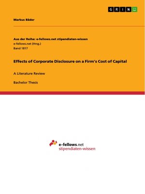 cover image of Effects of Corporate Disclosure on a Firm's Cost of Capital